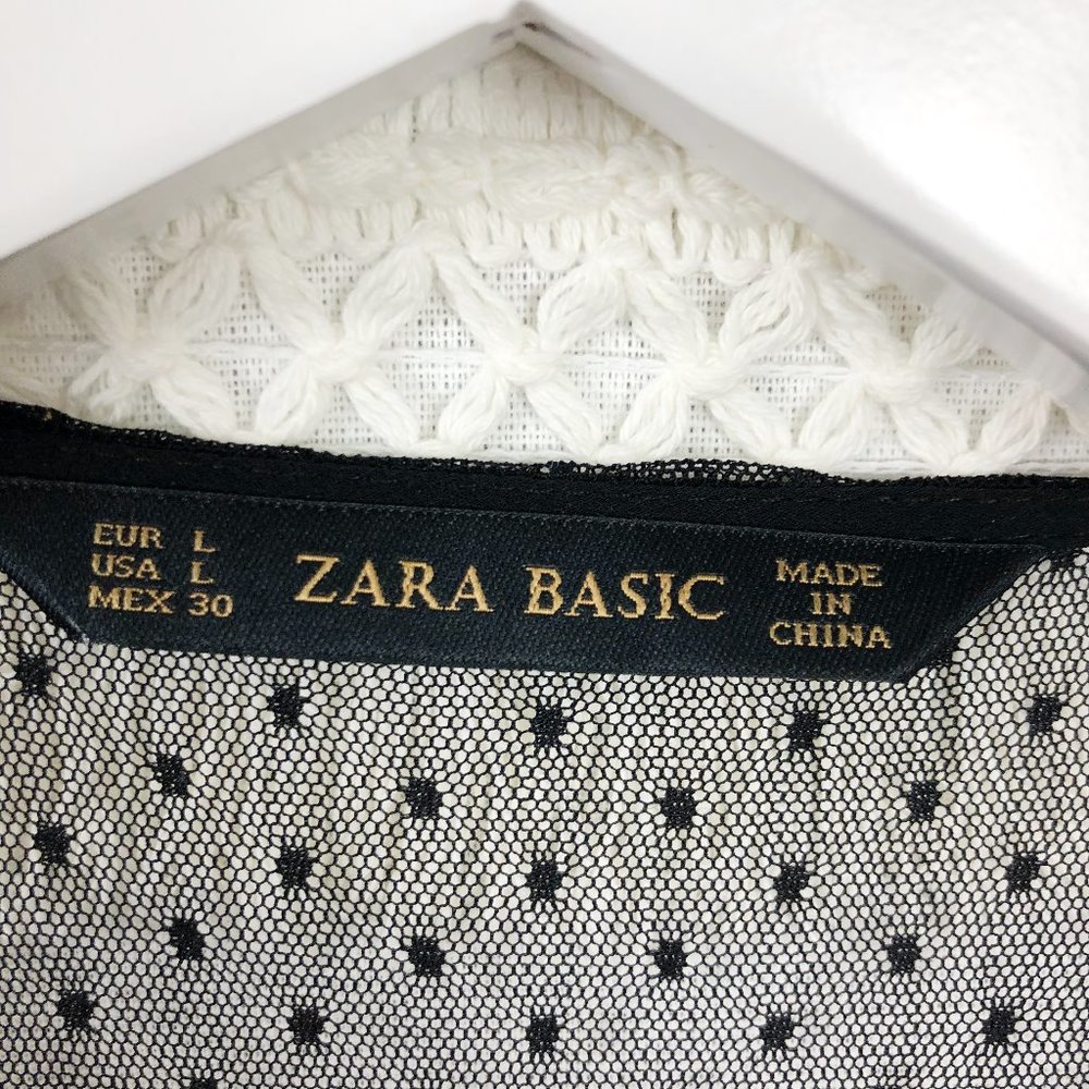 Zara Basic | Black Romper Sheer Swiss Dot Back | L - image 8